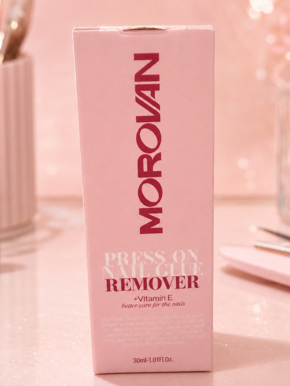Morovan Pink Press-On Nail Glue Remover with Vitamin E